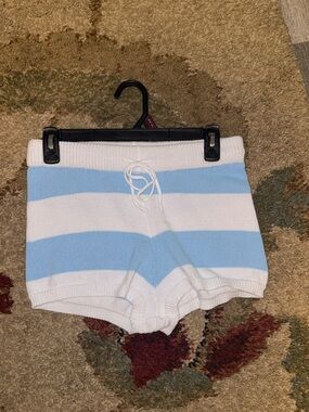No Boundaries White and Light Blue Striped Knit Bike Shorts NEVER WORN!